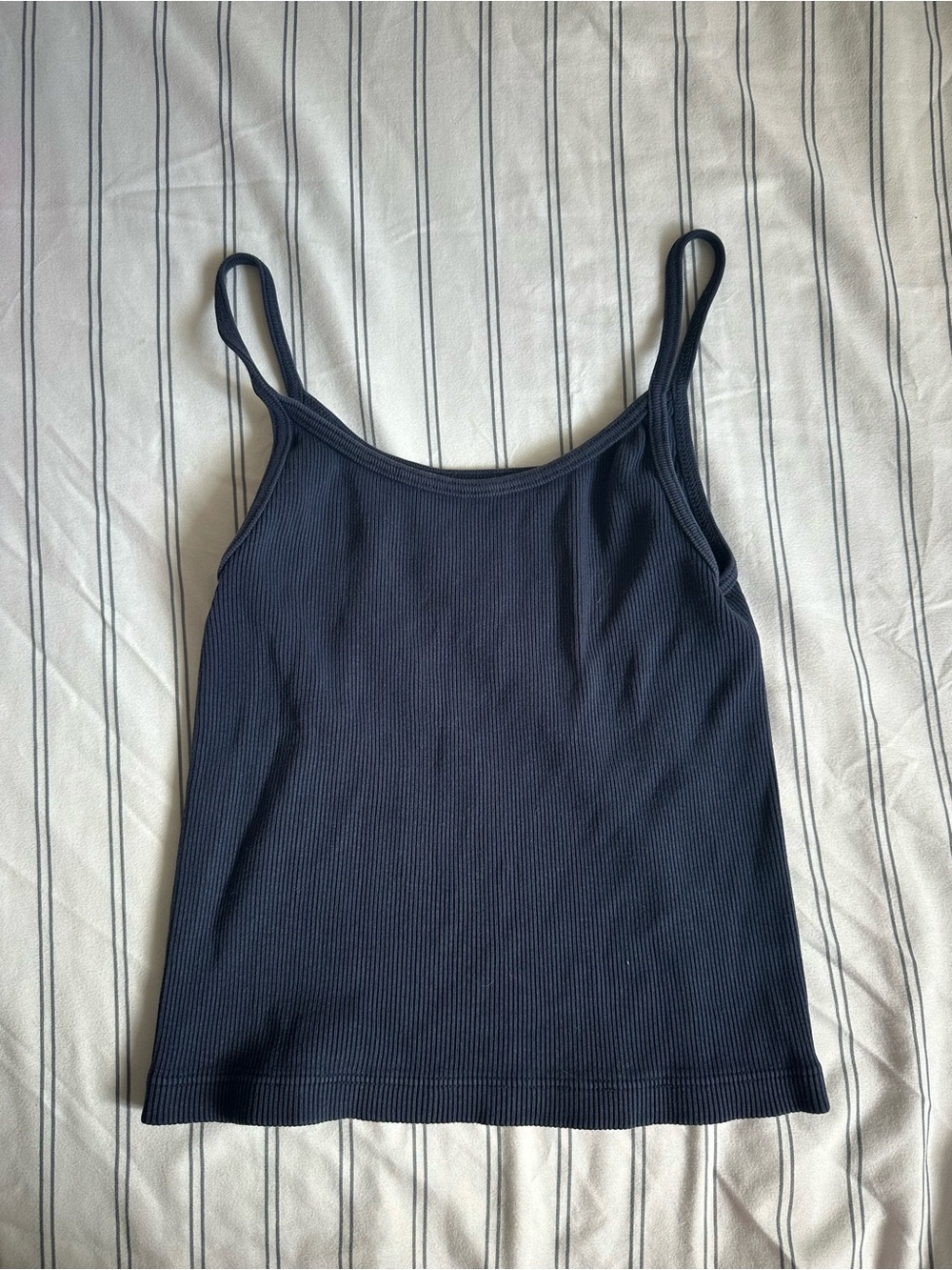 Brandy Melville Women's Navy Ribbed Tank Top - Classic Spaghetti Strap
